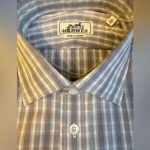 New Hermes Men's Elegant Gray Striped Dress Shirt Size 41/16